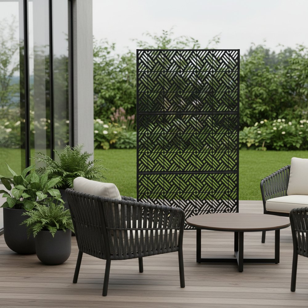 72" Black Steel Three Panel Screen Room Divider