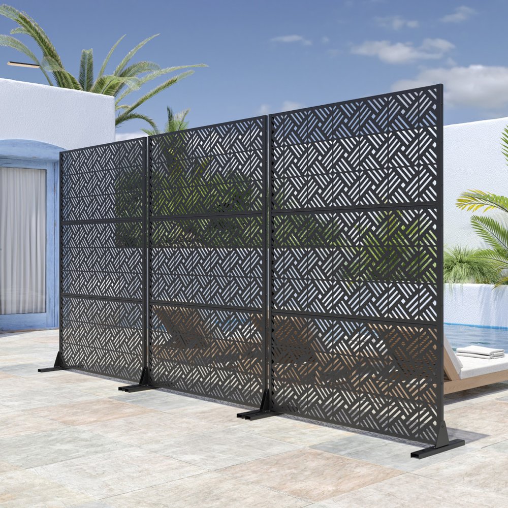 72" Black Steel Three Panel Screen Room Divider
