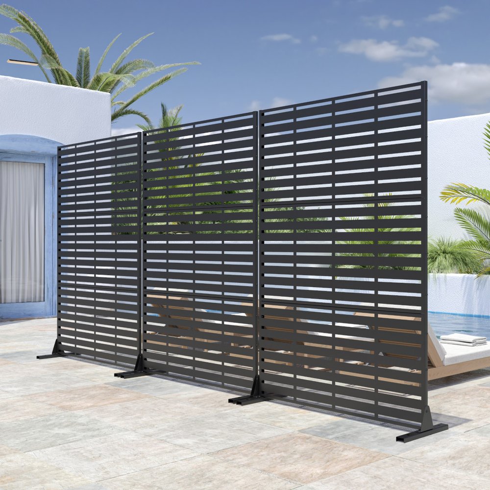 72" Black Steel Three Panel Screen Room Divider