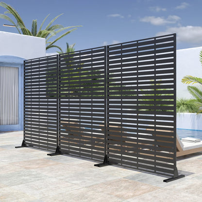 72" Black Steel Three Panel Screen Room Divider