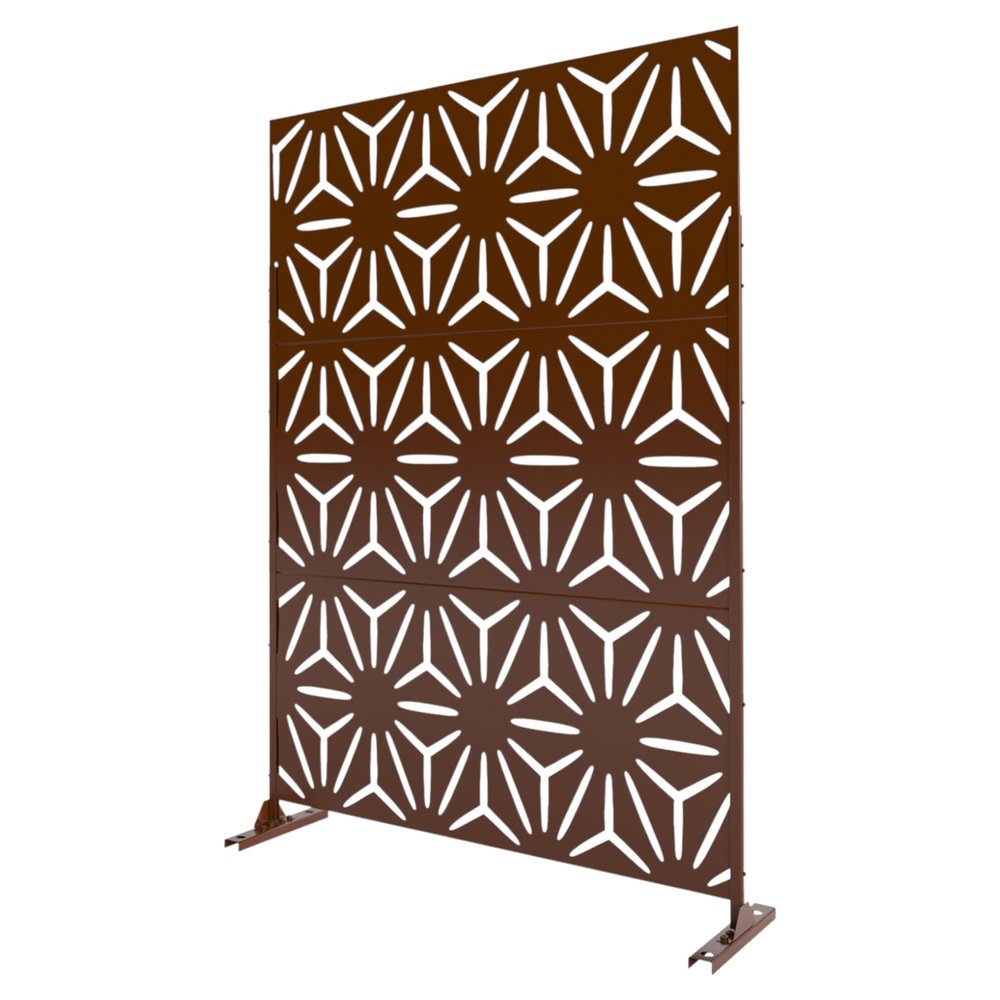 72" Brown Steel Three Panel Screen Room Divider