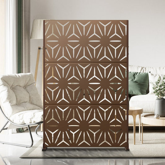 72" Brown Steel Three Panel Screen Room Divider