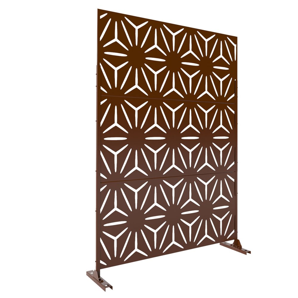 72" Brown Steel Three Panel Screen Room Divider