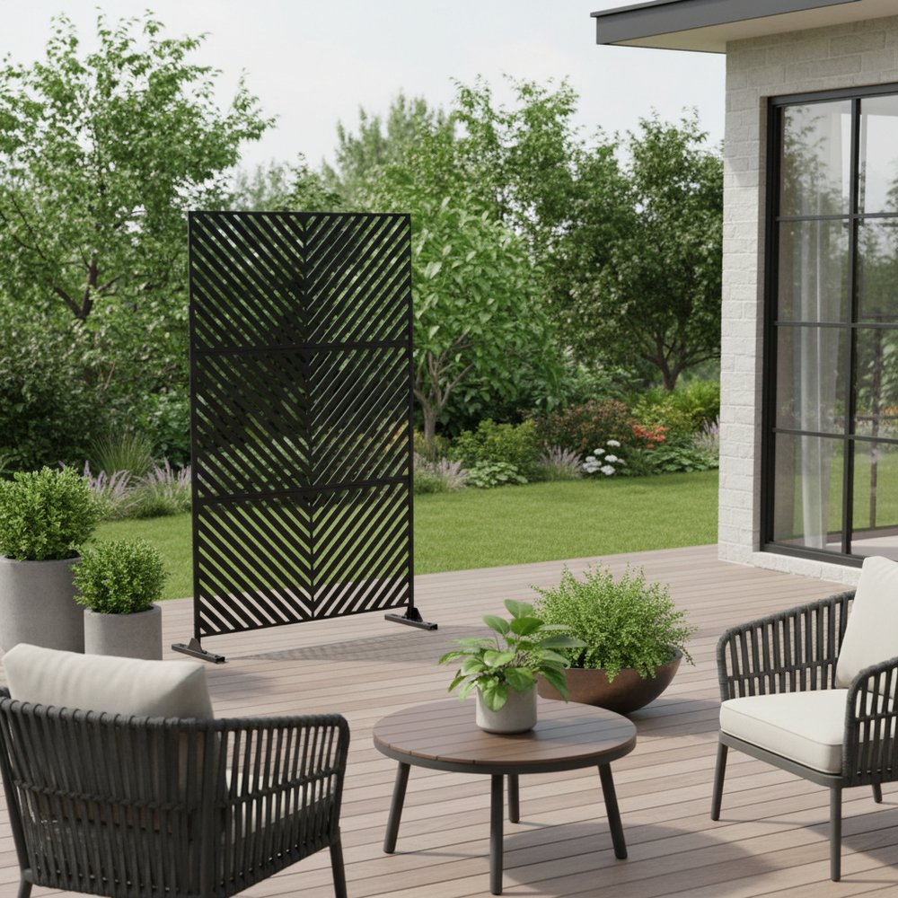 74" Black Steel Three Panel Screen Room Divider