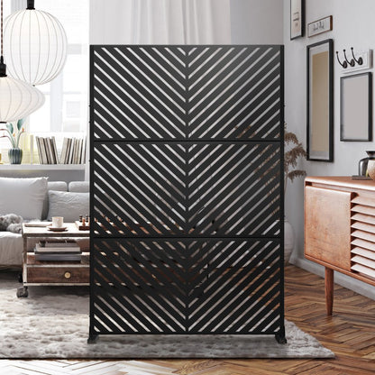 74" Black Steel Three Panel Screen Room Divider