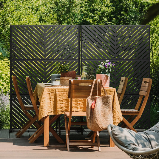 74" Black Steel Three Panel Screen Room Divider