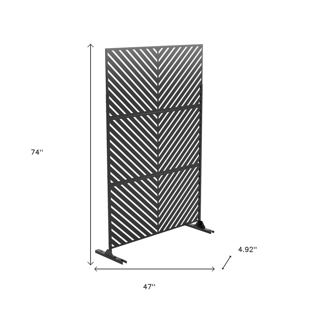 74" Black Steel Three Panel Screen Room Divider
