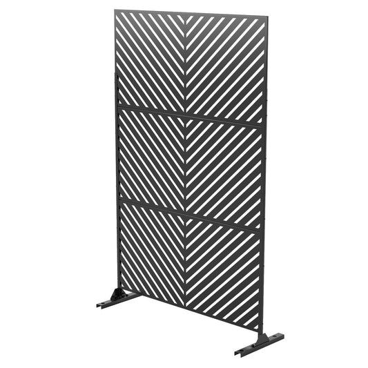 74" Black Steel Three Panel Screen Room Divider