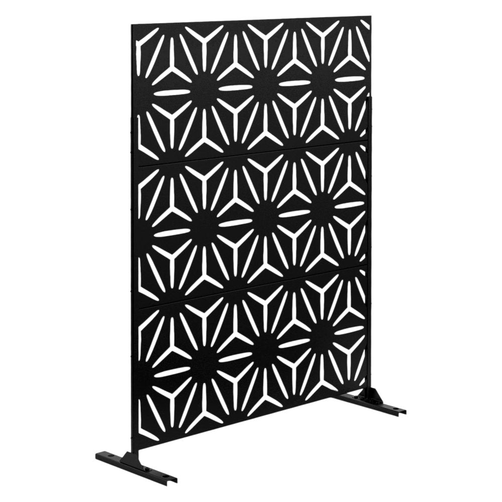 75" Black Steel Three Panel Screen Room Divider