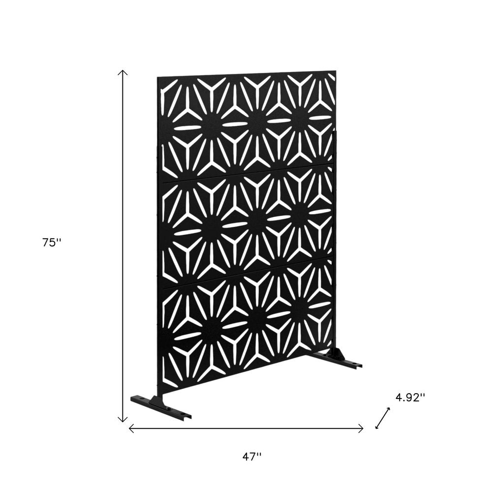 75" Black Steel Three Panel Screen Room Divider