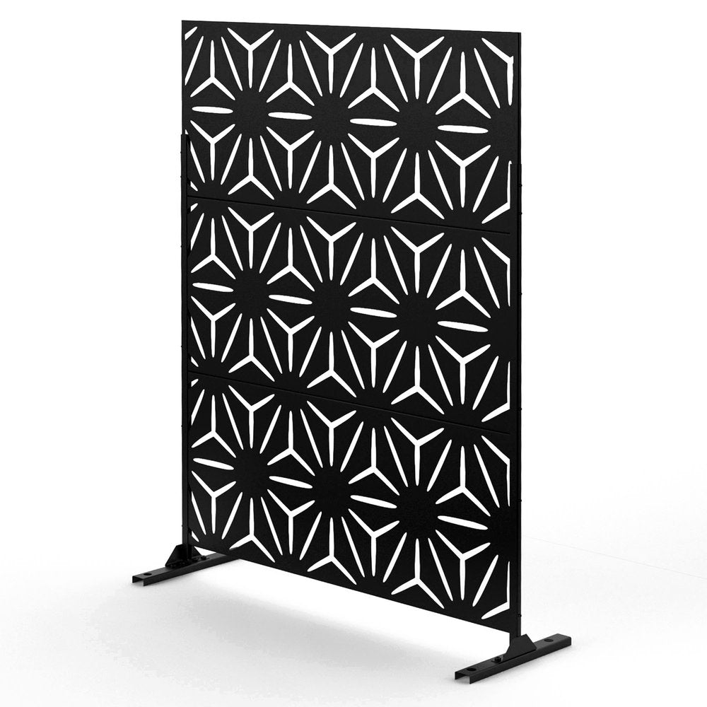 75" Black Steel Three Panel Screen Room Divider