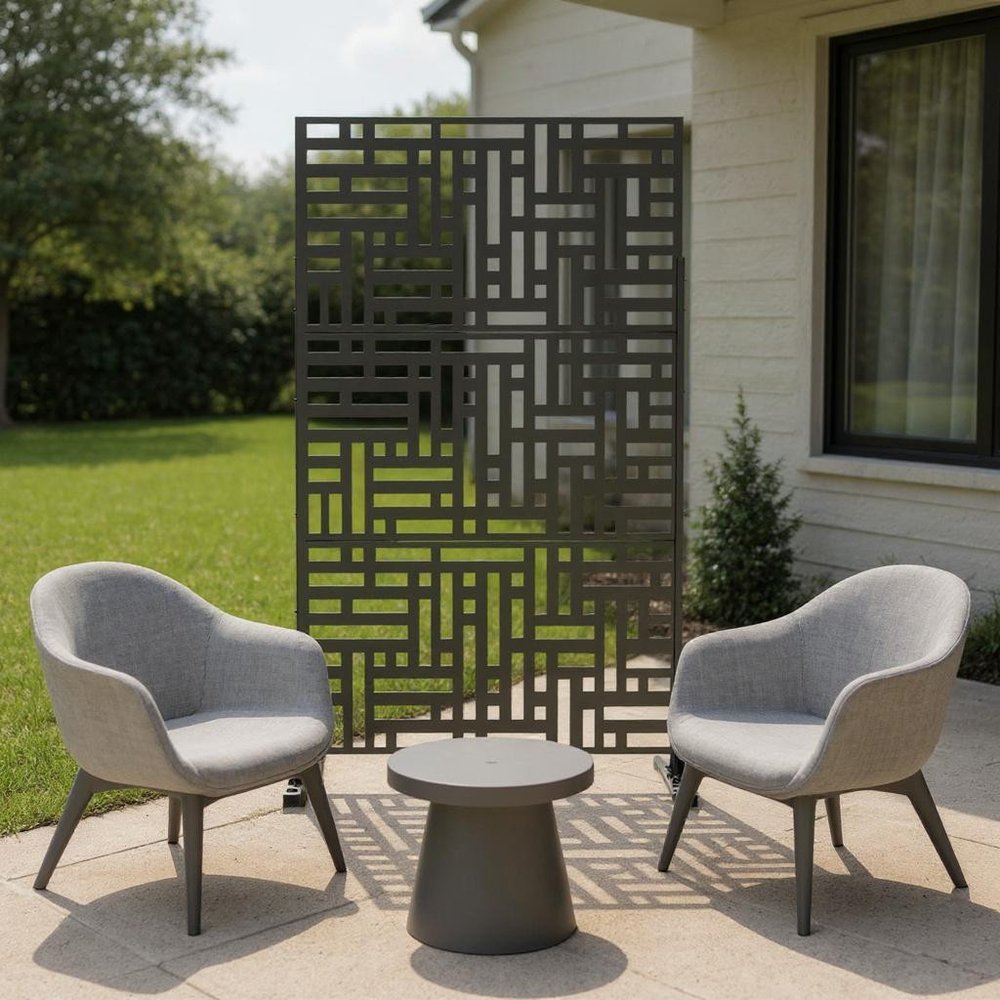 79" Black Steel Three Panel Screen Room Divider