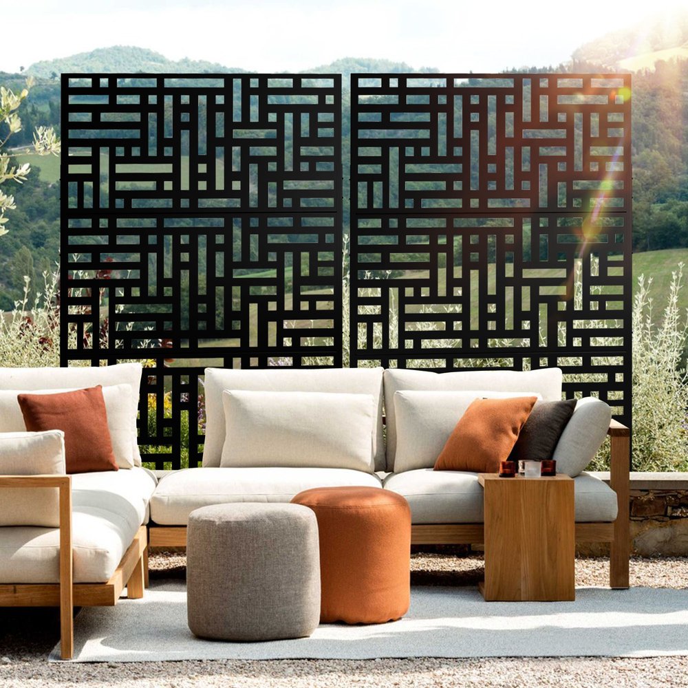 79" Black Steel Three Panel Screen Room Divider