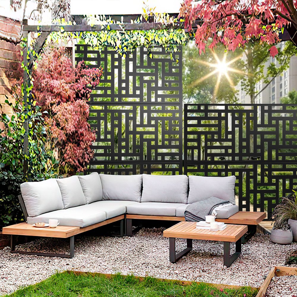 79" Black Steel Three Panel Screen Room Divider