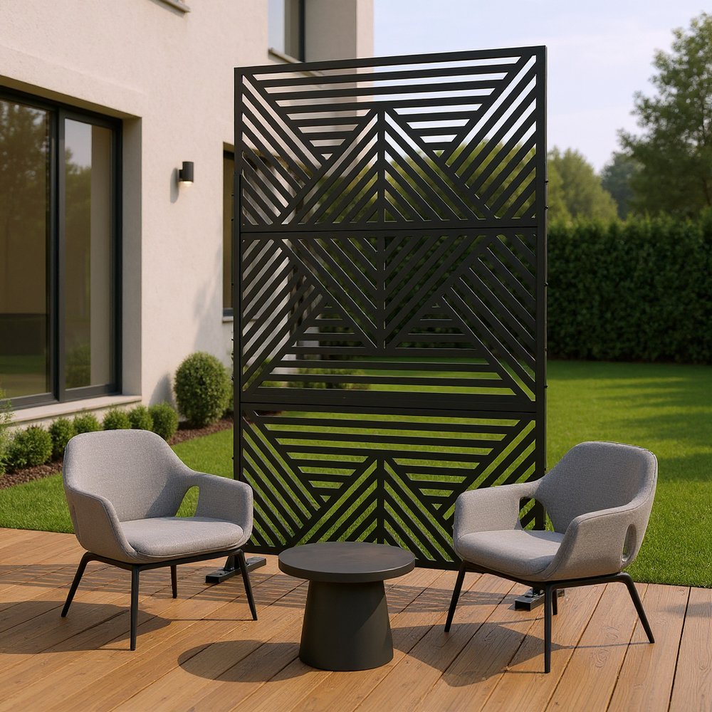 72" Black Steel Three Panel Screen Room Divider