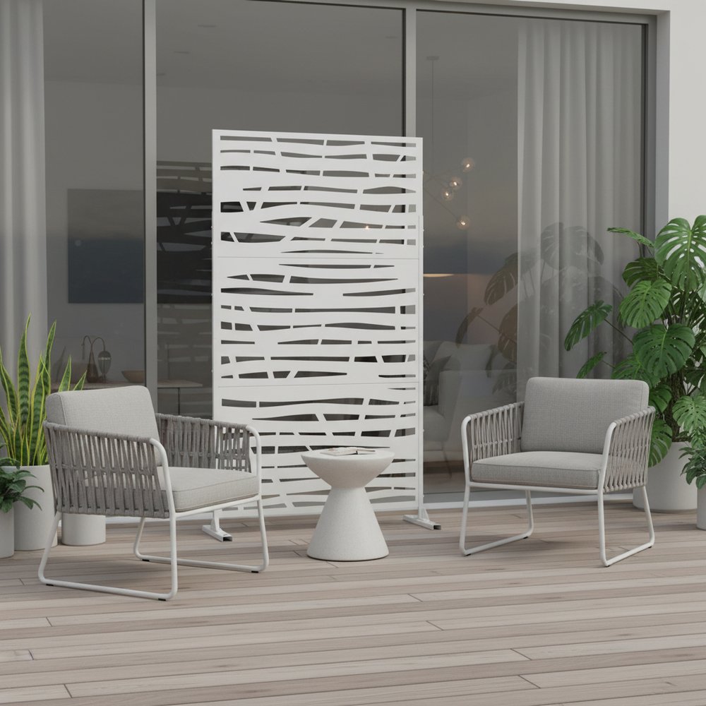 72" White Steel Three Panel Screen Room Divider