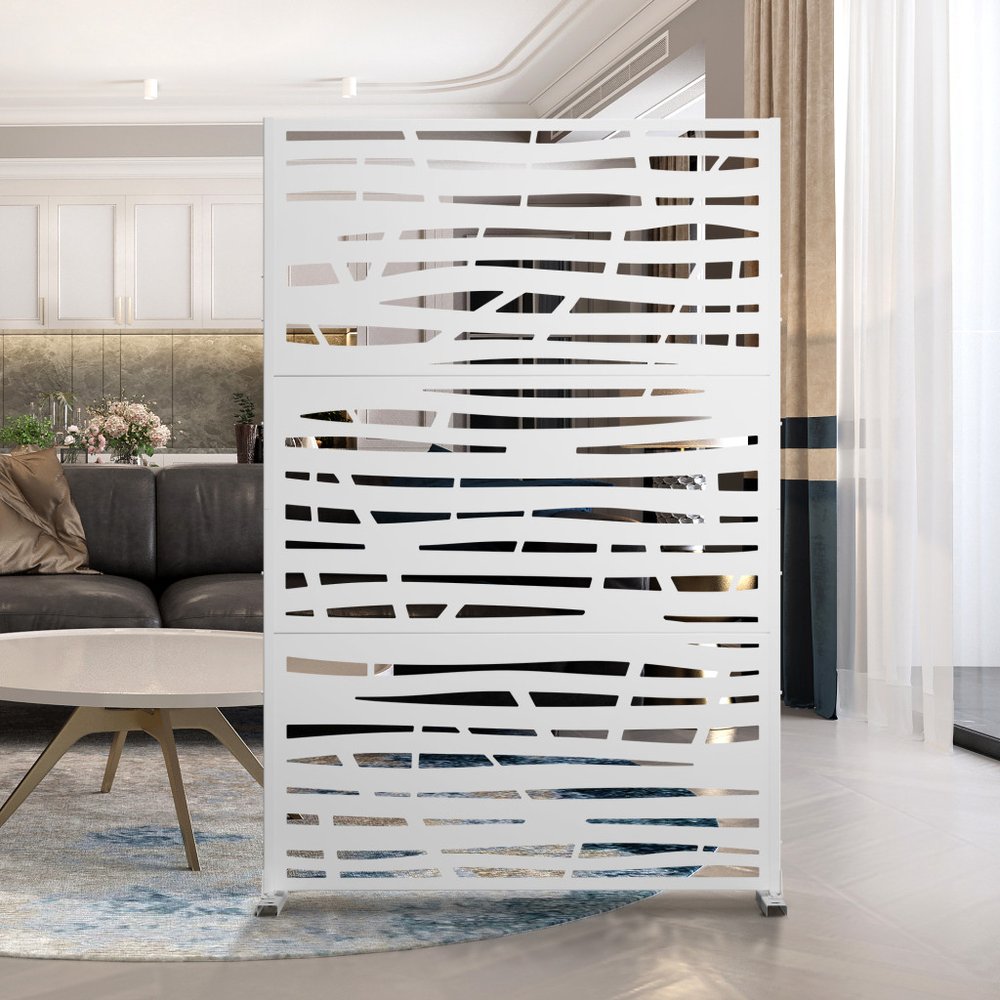 72" White Steel Three Panel Screen Room Divider