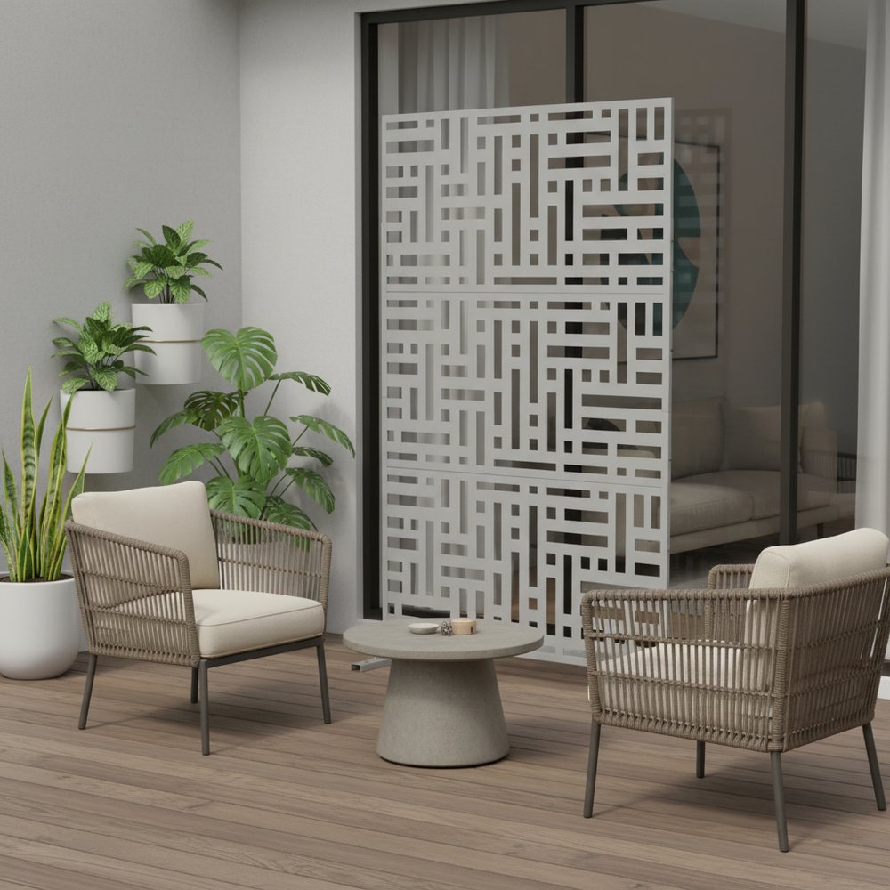 72" White Steel Three Panel Screen Room Divider