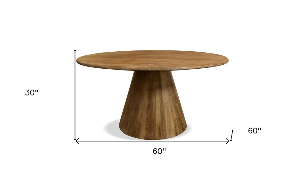 60" Natural Rounded Solid Wood Pedestal Base Dining Table