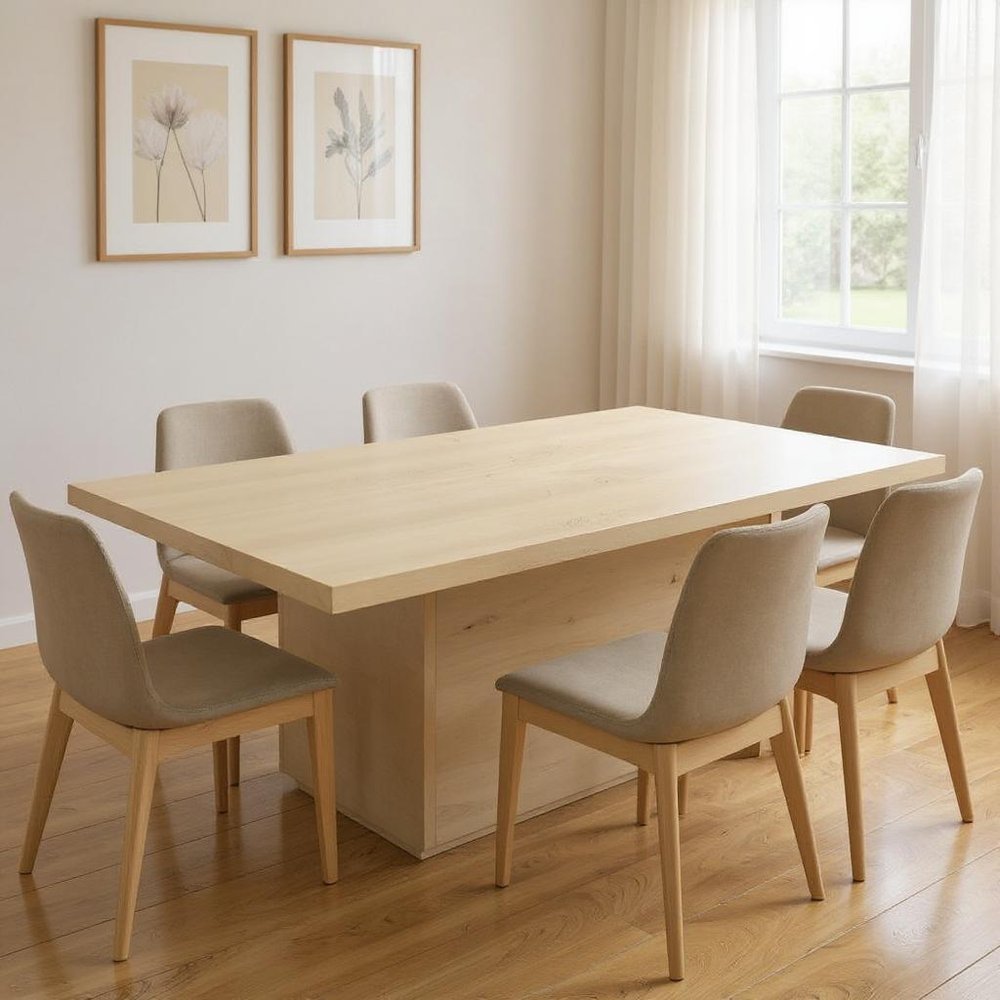 84" Natural Solid Wood Pedestal Base Dining Table