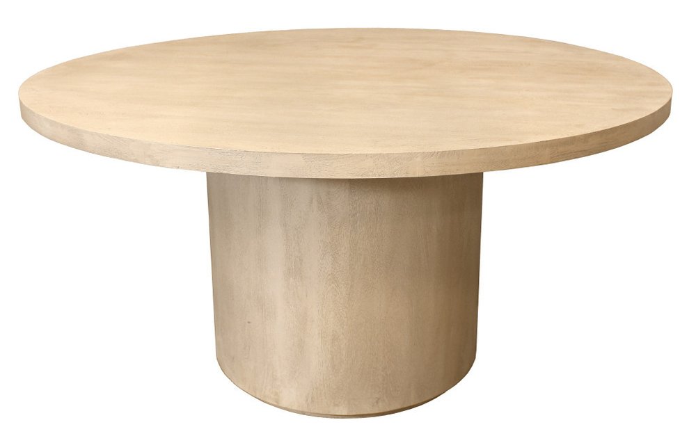 60" Natural and Brown Rounded Solid Wood Pedestal Base Dining Table