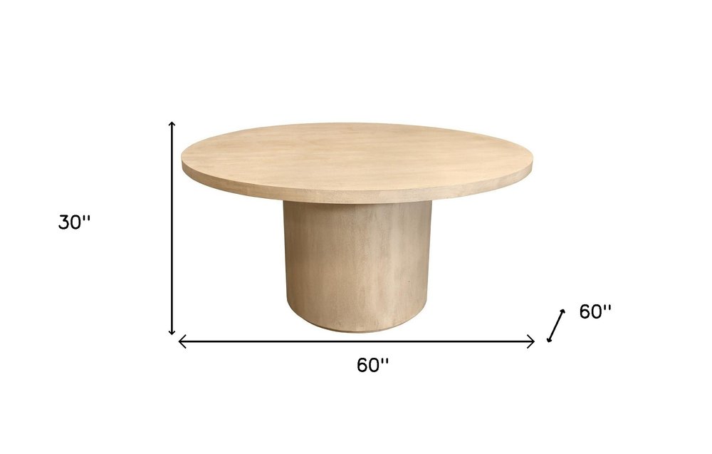 60" Natural and Brown Rounded Solid Wood Pedestal Base Dining Table