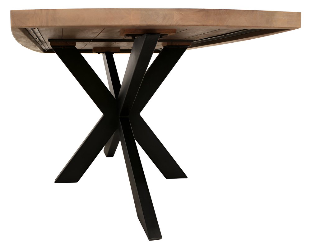 82" Natural And Black Solid Wood And Iron Pedestal Base Dining Table
