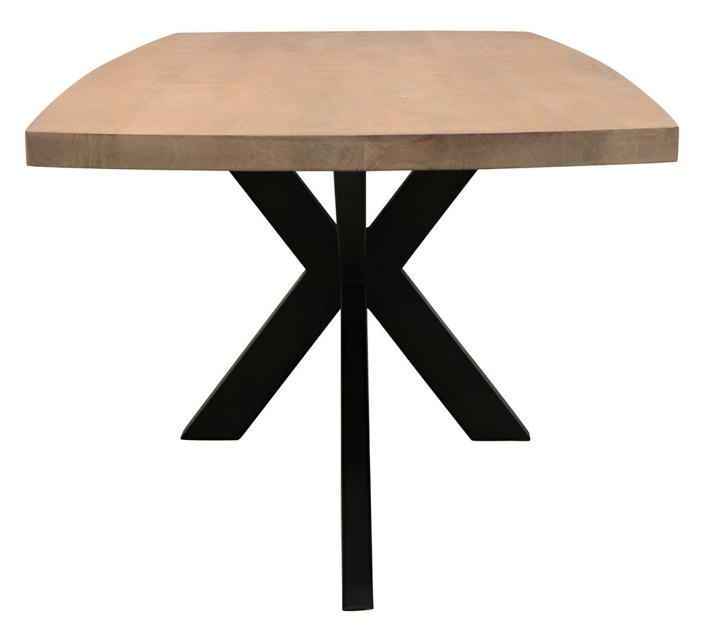 82" Natural And Black Solid Wood And Iron Pedestal Base Dining Table
