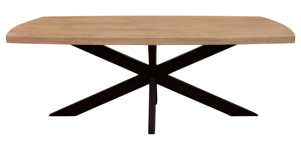 82" Natural And Black Solid Wood And Iron Pedestal Base Dining Table