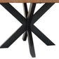 72" Natural And Black Rounded Solid Wood And Iron Pedestal Base Dining Table