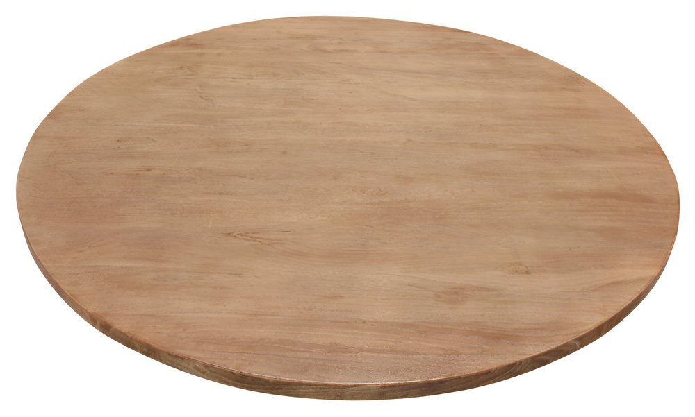 60" Natural And Black Rounded Solid Wood And Iron Pedestal Base Dining Table