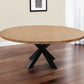 60" Natural And Black Rounded Solid Wood And Iron Pedestal Base Dining Table