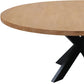 60" Natural And Black Rounded Solid Wood And Iron Pedestal Base Dining Table
