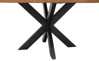 60" Natural And Black Rounded Solid Wood And Iron Pedestal Base Dining Table