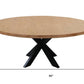 60" Natural And Black Rounded Solid Wood And Iron Pedestal Base Dining Table