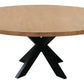 60" Natural And Black Rounded Solid Wood And Iron Pedestal Base Dining Table