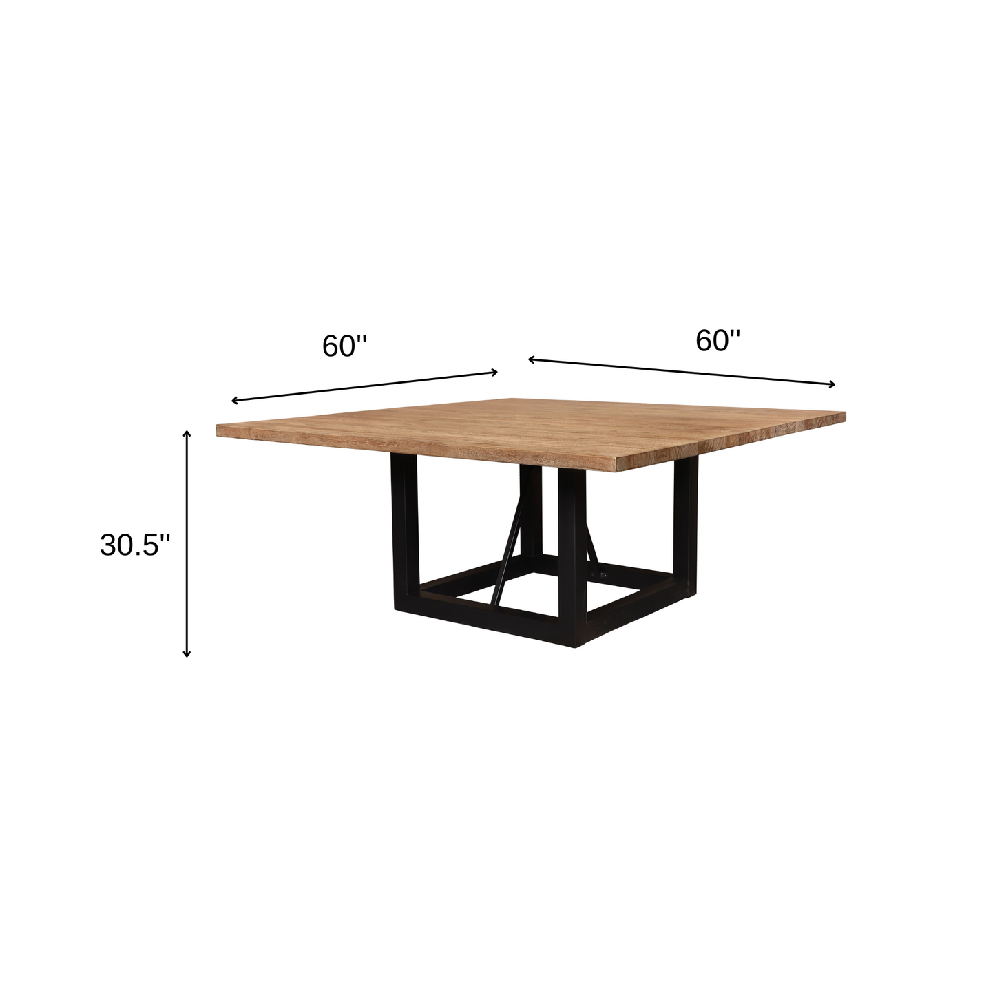 60" Natural and Black Solid Wood And Iron Frame Base Square Dining Table