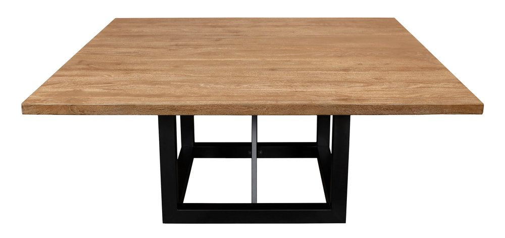 60" Natural and Black Solid Wood And Iron Frame Base Square Dining Table