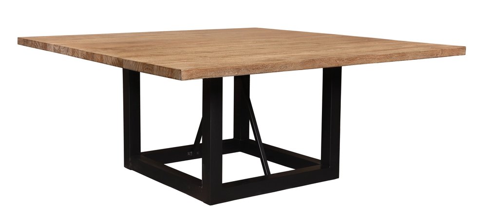 60" Natural and Black Solid Wood And Iron Frame Base Square Dining Table