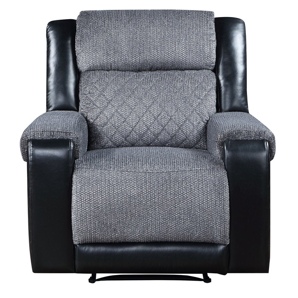 39" Black And Gray Faux Leather And Fabric Manual Recliner