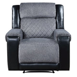 39" Black And Gray Faux Leather And Fabric Manual Recliner