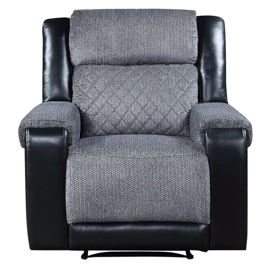 39" Black And Gray Faux Leather And Fabric Manual Recliner