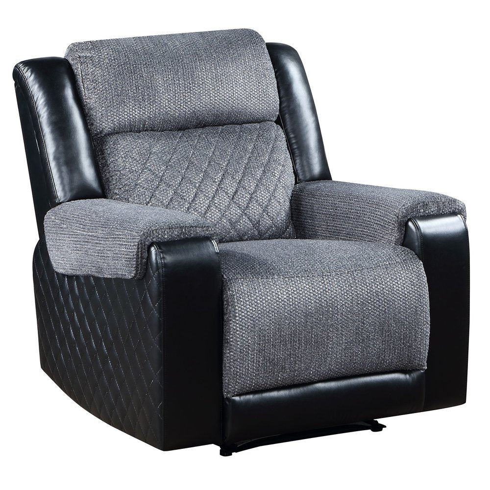 39" Black And Gray Faux Leather And Fabric Manual Recliner