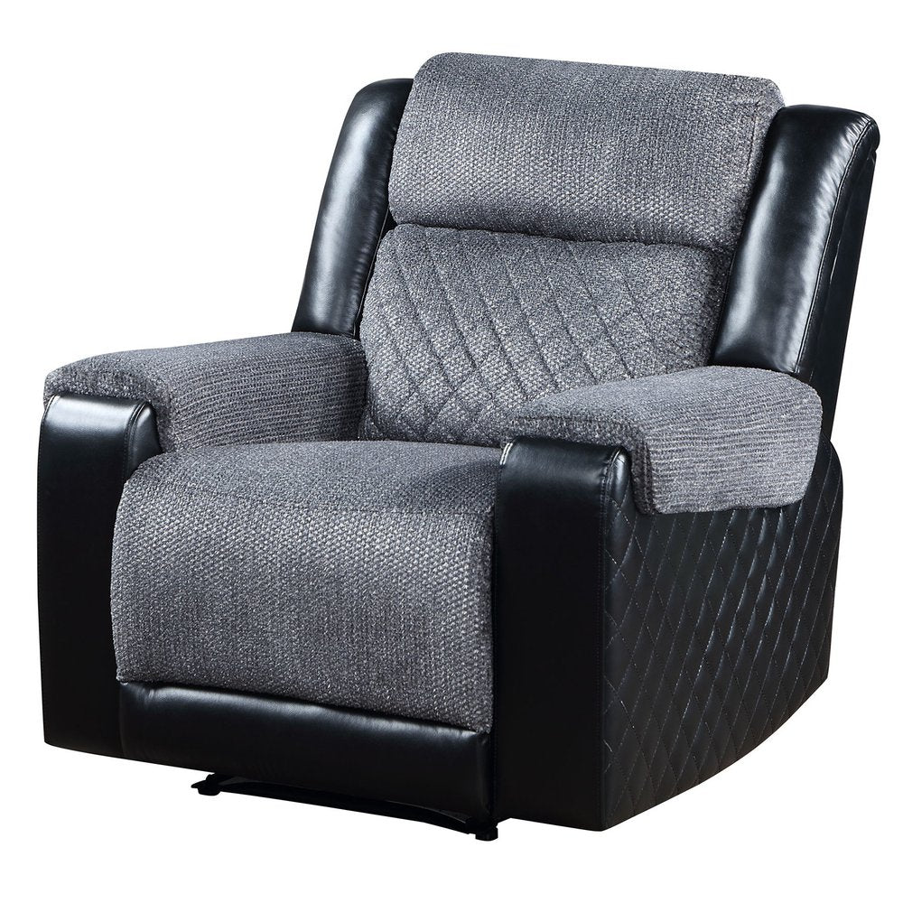 39" Black And Gray Faux Leather And Fabric Manual Recliner