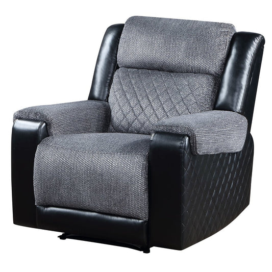 39" Black And Gray Faux Leather And Fabric Manual Recliner