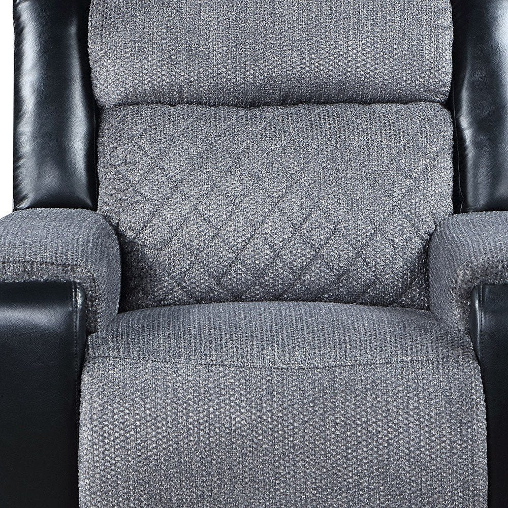 39" Black And Gray Faux Leather And Fabric Manual Recliner