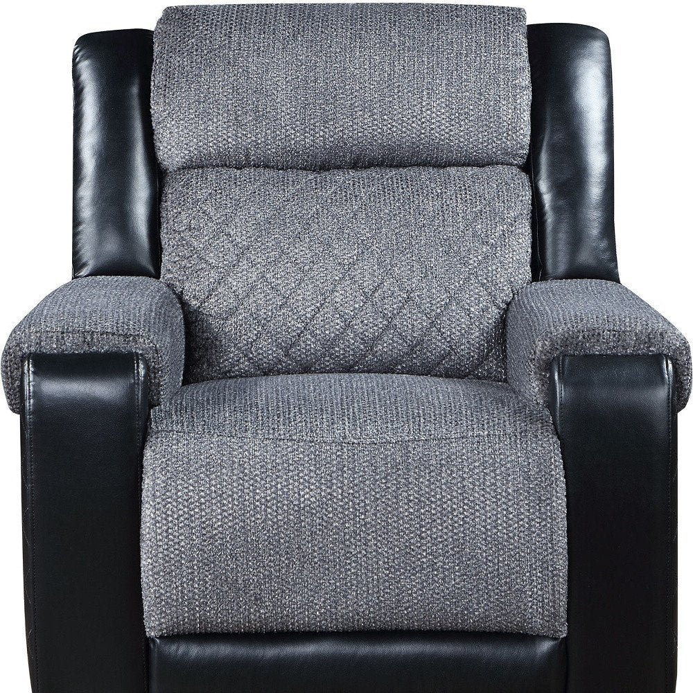 39" Black And Gray Faux Leather And Fabric Manual Recliner