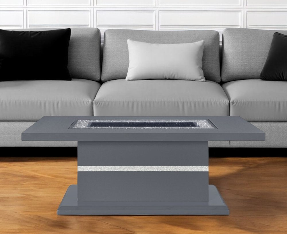 52" Dark Gray Wood And Faux Crystal Pedestal Coffee Table