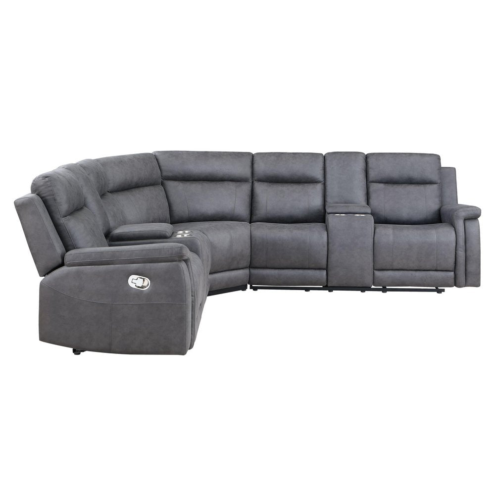 Gray Faux Leather Reclining Curved Corner Sectional With Console