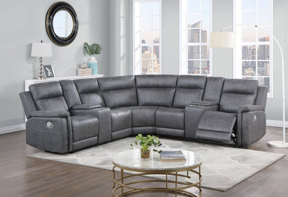 Gray Faux Leather Reclining Curved Corner Sectional With Console